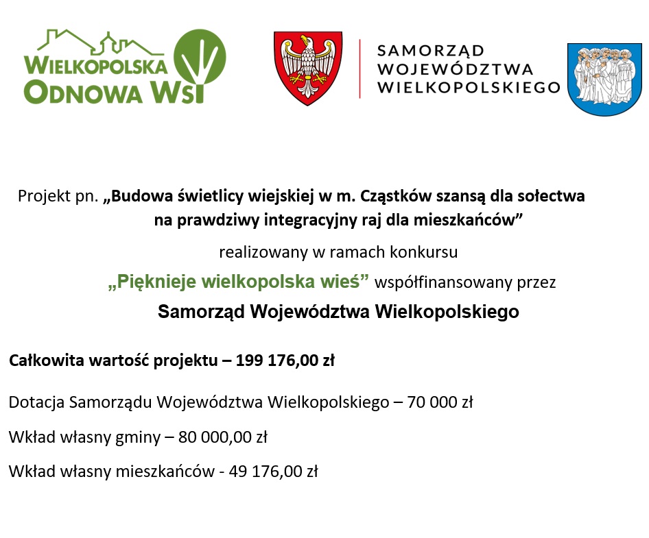 „Budowa świetlicy wiejskiej w m. Cząstków szansą dla sołectwa na prawdziwy integracyjny raj dla mieszkańców”