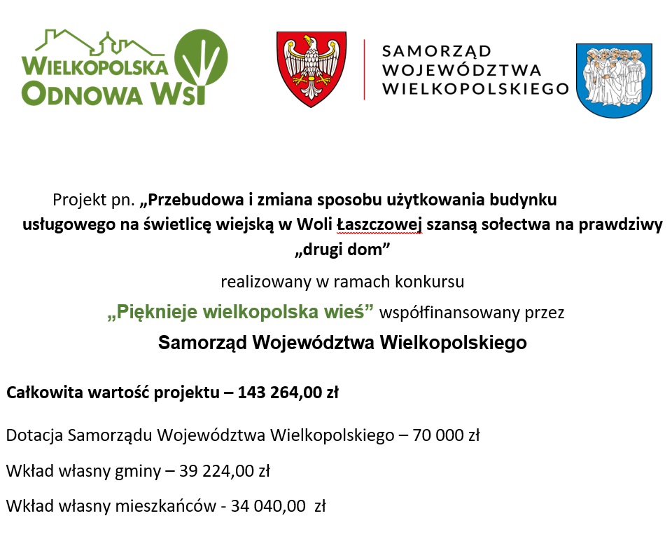 „Przebudowa i zmiana sposobu użytkowania budynku usługowego na świetlicę wiejską w Woli Łaszczowej szansą sołectwa na prawdziwy „drugi dom”