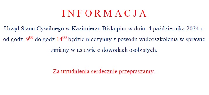 Uwaga! USC czasowo nieczynny w piątek 4 października br.