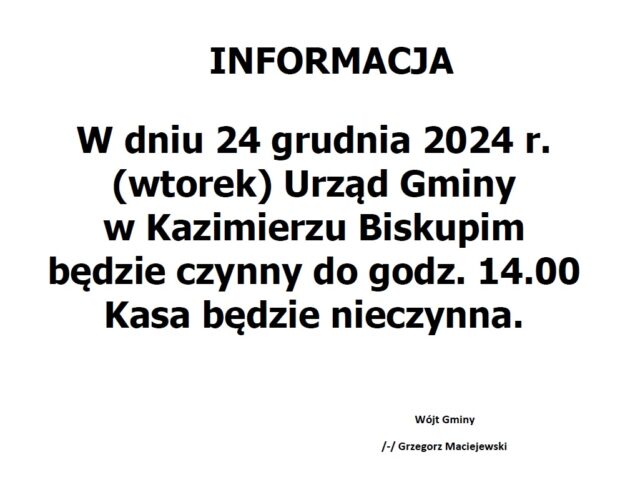 Uwaga! Zmienione godziny otwarcia UG w dniu 24 grudnia br.