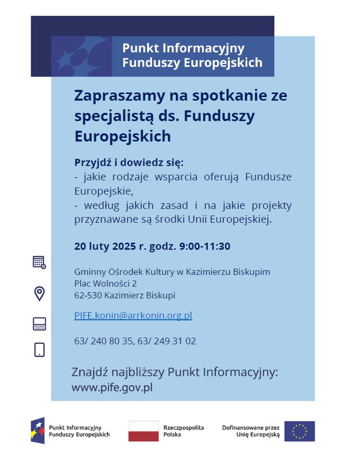 Zapraszamy na spotkanie ze specjalistą ds. Funduszy Europejskich