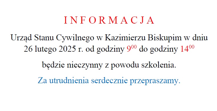 Uwaga! Zmiana godzin funkcjonowania USC w dn. 26 lutego br.