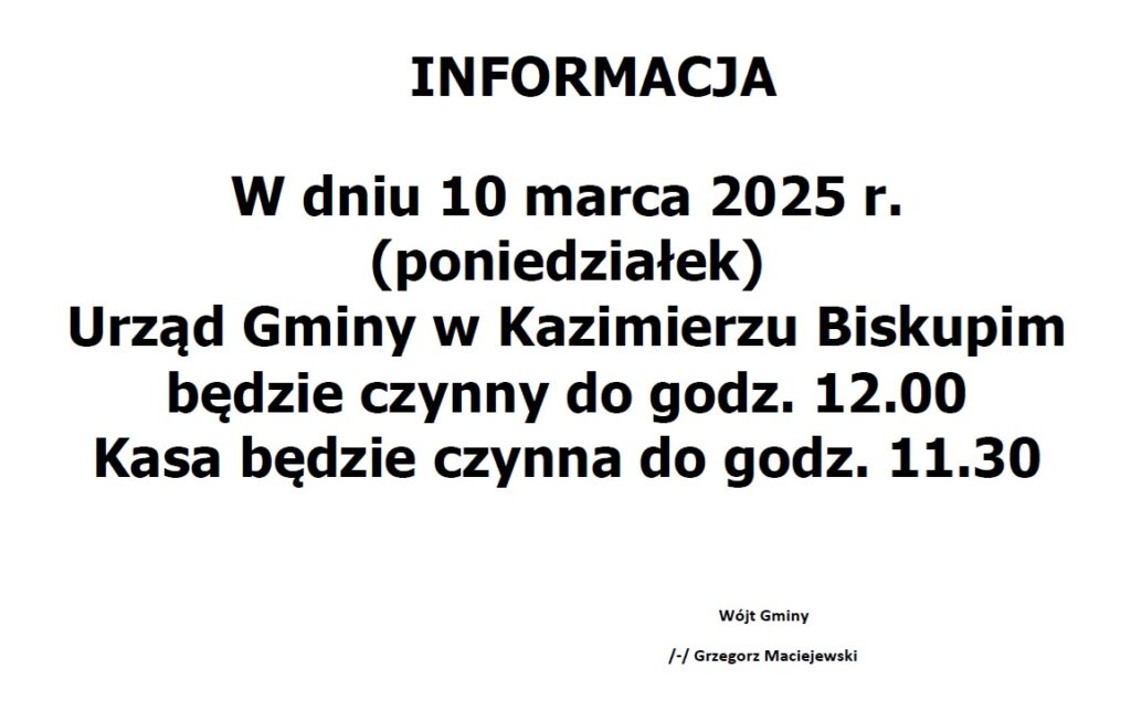 Uwaga! 10 marca br. UG czynny krócej